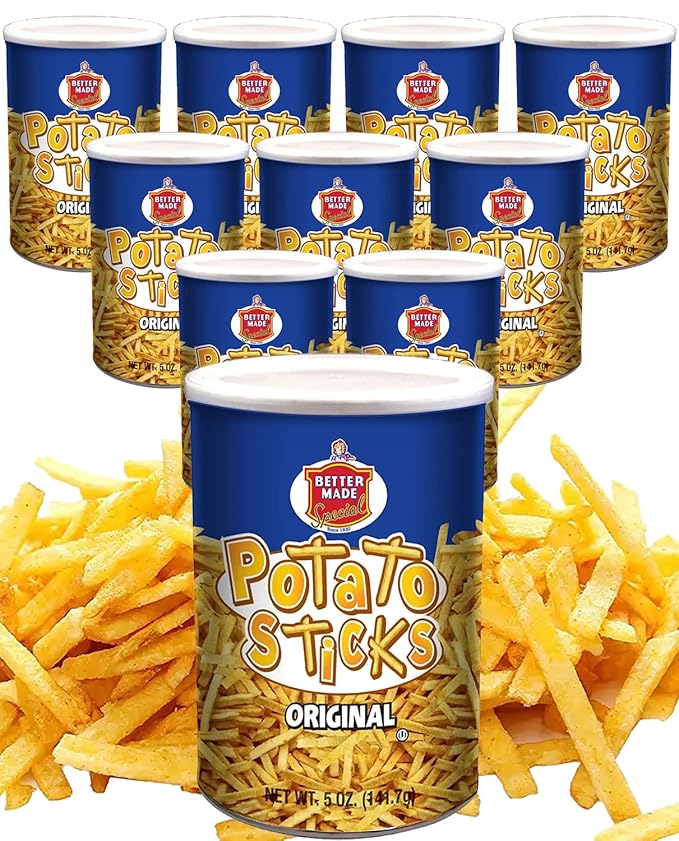 Better Made Potato Sticks 5oz Canister - (Original, 12 Can Tray) - Shoestring Potato Sticks - Gluten Free - Crunchy, Crispy Snack from Fresh Potatoes - Resealable Lid
