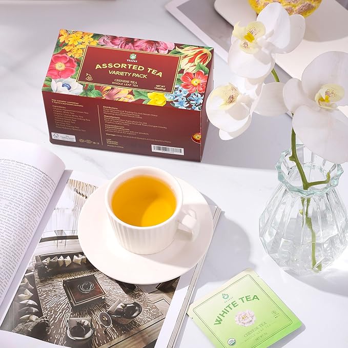 TEAFAY Assorted Tea Sampler – 9 Flavors, 18 Individually Wrapped Pyramid Tea Bags, 100% Natural, Handpicked, Whole Leaf,Great gift for tea lovers