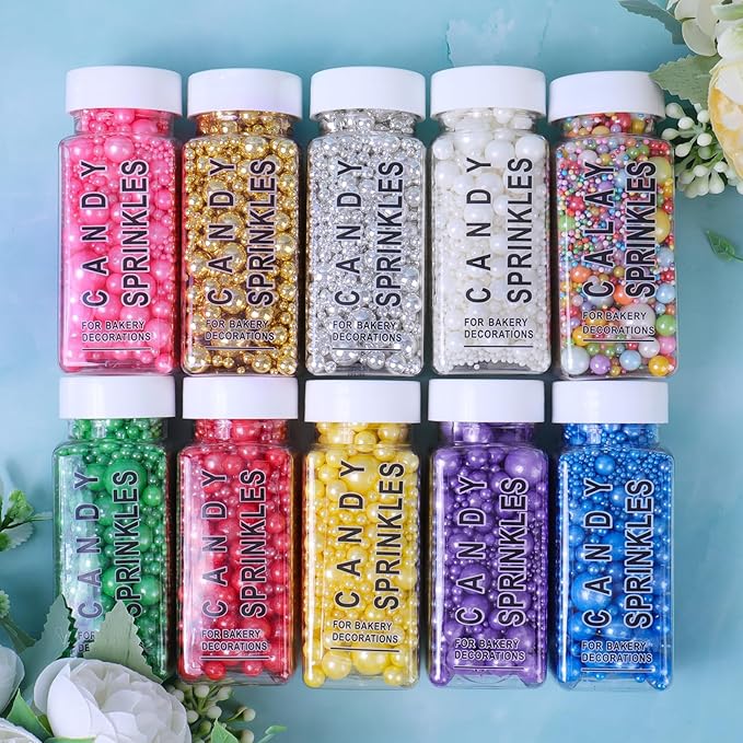 White Pearl Sprinkles for Cake Decorating, Pearl Sprinkles in Mix Sizes 130g/4.6oz, Baking Cupcakes, Donuts, Macarons Baking Toppings, Wedding Celebration Birthday Party Supplies