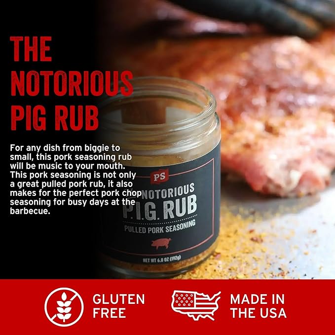 PS Seasoning Notorious PIG Pulled Pork Seasoning and Dry Rub - BBQ Rubs for Smoking and Grilling - Sweet and Smoky Pig BBQ Powder Rub Spice Blend for Ribs, Chops, Beef, Steaks, Chicken