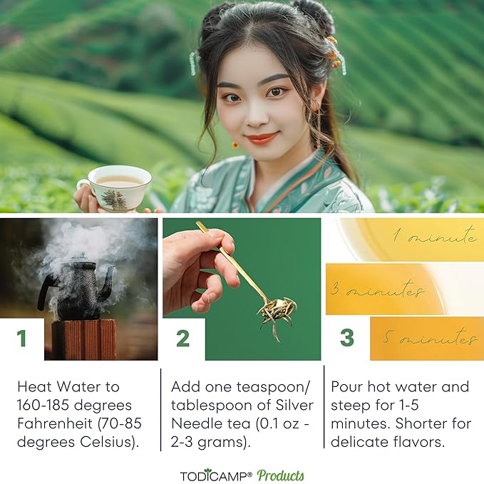 TODICAMP USDA Organic Silver Needle Tea - 3 Oz of Loose Leaf Silver Needle White Tea - Loose Leaf White Tea Leaves