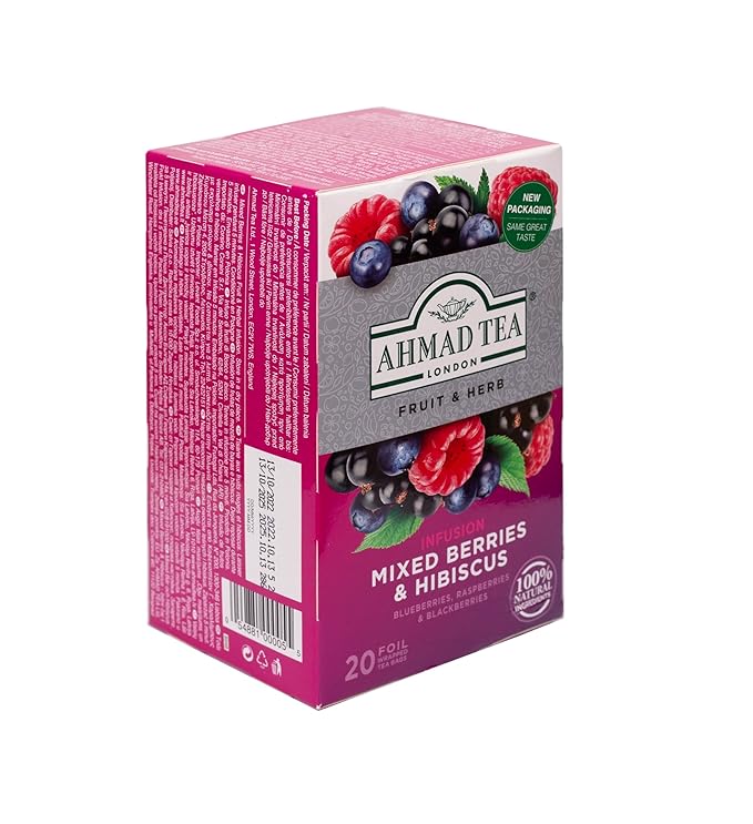 Ahmad Tea Herbal Tea, Mixed Berries & Hibiscus Teabags, 20 ct (Pack of 1) - Decaffeinated & Sugar-Free