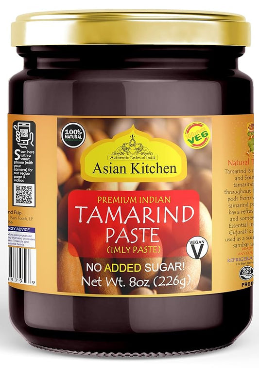 Asian Kitchen Tamarind Paste Puree (Imli) 8oz (227g) Glass Jar, Gluten Free, No Added Sugar ~ All Natural | Vegan | Non-GMO | No Colors | Indian Origin
