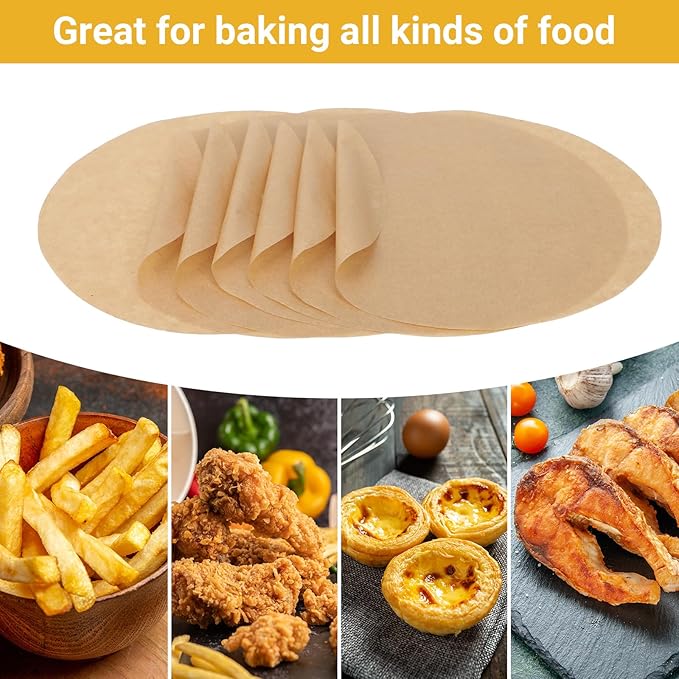 Beasea Air Fryer Round Liners 6 Inch, 200pcs Parchment Paper Disposable Unbleached Filter Paper Non-perforated Bamboo Steamer Papers for Air Fryer Steaming Basket