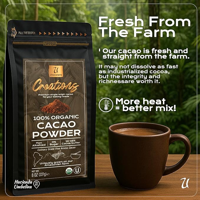 U Chocolate Organic Cacao Powder (1 Lb) Fresh from our Farm, perfect for Baking, No added sugars
