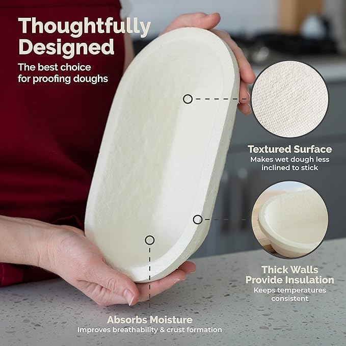 Bulka Small Oval 500g Banneton Bread Proofing Basket Pressed Wood Pulp Brotform - Plane Non-Stick Batard Sourdough Banneton Basket, Made in Germany.
