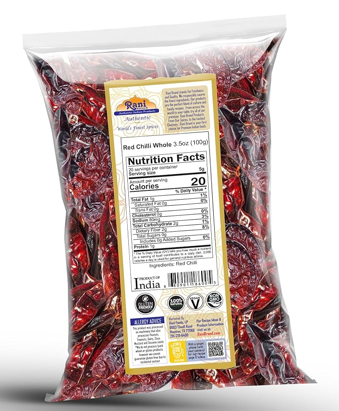 Rani Chilli Whole (Lal Mirch Sabut) 3.5oz (100g) ~ All Natural | Vegan | No Colors | Gluten Friendly | NON-GMO | Kosher
