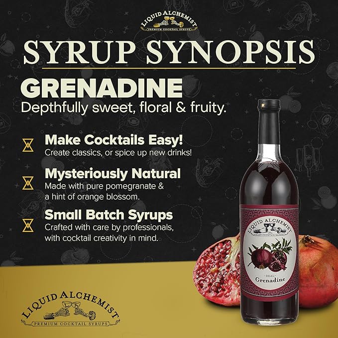 Liquid Alchemist Grenadine Syrup for Cocktails - Real Ingredients Make our Pomegranate Syrup the Perfect Shirley Temple Mix - Our Small Batch Grenadine is Non-GMO, Gluten Free & Vegan (12.7 oz)