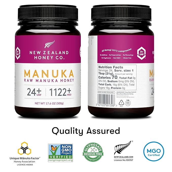 New Zealand Honey Co. Raw Manuka Honey UMF 24+ / MGO 1122+ | UMF Certified | 17.6oz | Pure Raw Honey