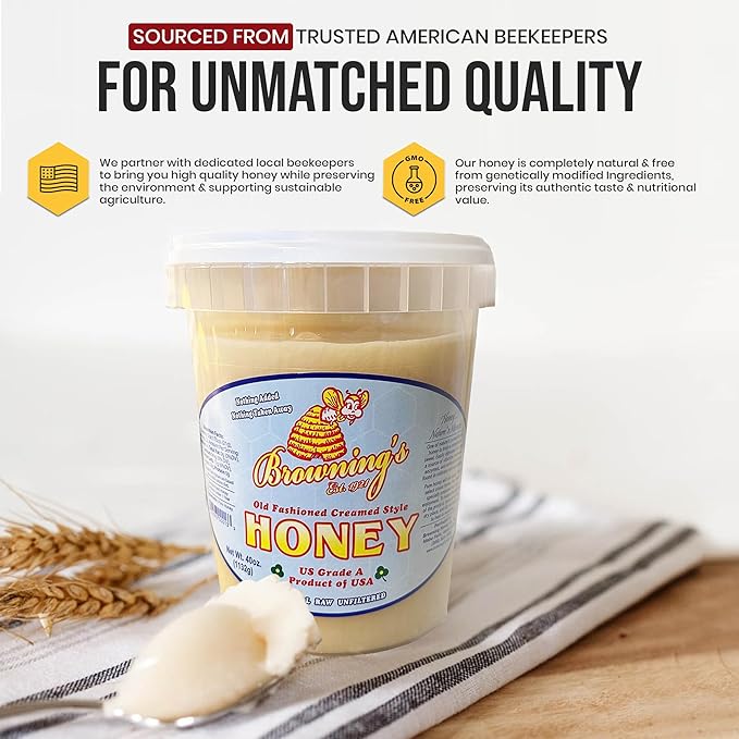 Browning's 40 oz Creamed Raw Clover Honey | 100% Pure, Natural & Unfiltered | Premium Old-Fashioned Honey - Product of the USA