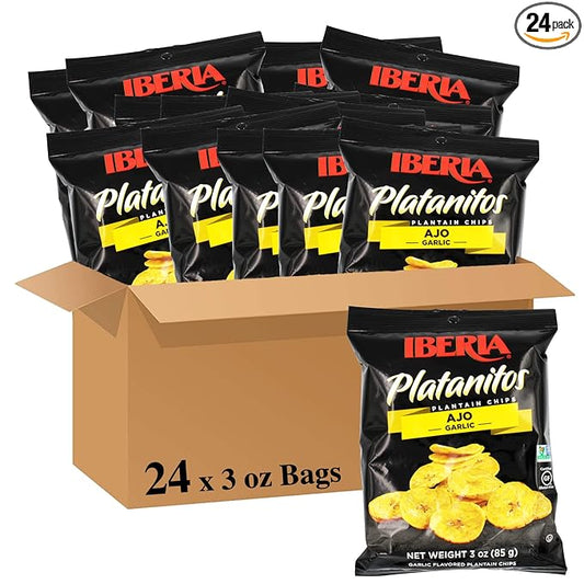 Iberia Garlic Plantain Chips, 3 Ounce (Pack of 24)