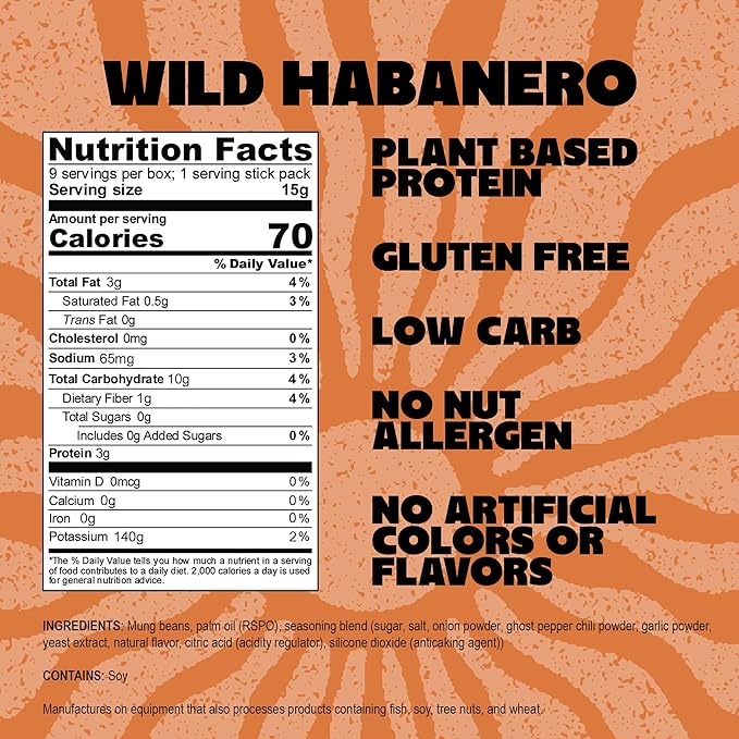 Daal By Keen Crunchy Mung Bean Snacks ??Wild Habanero - Plant-Based Protein, High Fiber, Gluten Free & Nut-Free ??Mix into Salads or Enjoy as an On-the-Go Snack - 1 Resealable Pack, 4.76 oz