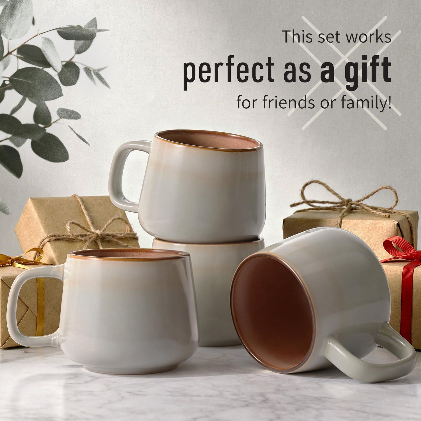 Ava Nord Stoneware Ceramic Coffee Mugs Set of 4 | 12 oz | Sage Ash