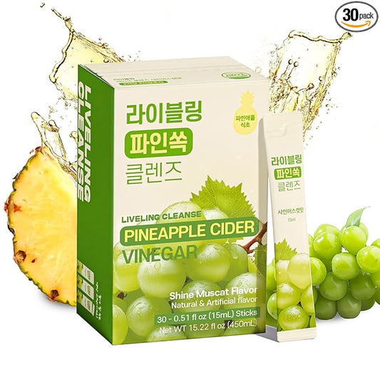 [Liveling] Pineapple Cider Vinegar Drink Stick ??ShineMuscat Flavor | Supports Digestion, Daily Cleanse, Sugar-Free, Low-Calorie, Portable On-The-Go Packets (30 sticks)