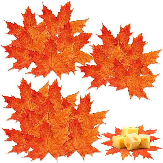 100 Pieces Parchment Fall Leaves Thanksgiving Cheese Paper Parchment Autumn Leaves Double Sided Decorative Paper 4 Inch Table Decorations for Thanksgiving Party Dinner Food Accessories