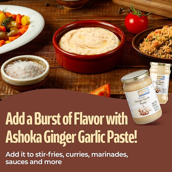 Ashoka Ginger Garlic Paste | Fresh Cooking Paste | Vegan | Gluten-Free | Kosher Certified | Non-GMO | No Colors | Made from Premium Indian Spices | 300 Grams (Pack of 3)