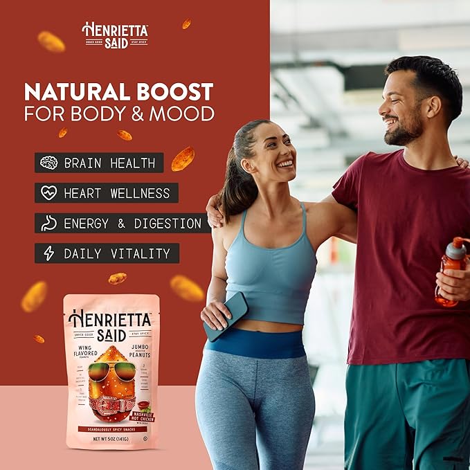 Henrietta Said Wing-Flavored Peanuts - Truly Good Foods Snacking Nuts - Bold Flavors - Savory & Spicy Jumbo Flavored Peanuts - Vegan Snack - 4 (5-oz) Packs - Nashville Hot Chicken With Pickle