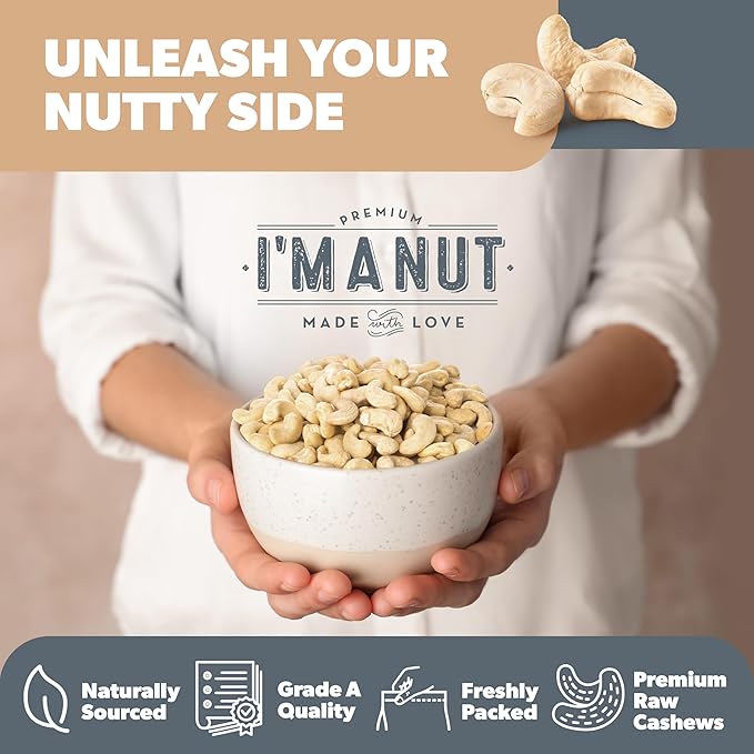 Premium Raw Cashews 16oz (1 lb.) Non-GMO, No Additives Batch Tested Gluten & Peanut Free, Resealable Pouch for Freshness, Unsalted Cashews - Perfect for Pesto, Salads, Gourmet Cooking and Baking