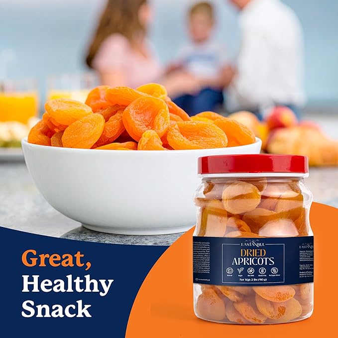 Eastanbul Dried Apricots, 2lb, Apricots Dried Fruits Snacks, No Sugar Added, Premium Turkish Fruit Yet Moist & Plump, Guilt-Free, Non-GMO, Whole Pitted, Vegan, Gluten Free