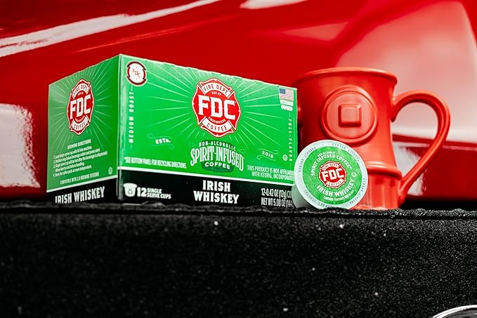 Fire Department Coffee - Gives Back to Firefighters - Irish Whiskey Infused K Cups - Non-Alcoholic - Roasted in the USA - Made with Premium Coffee Beans - Veteran Owned - 12 Single Pods