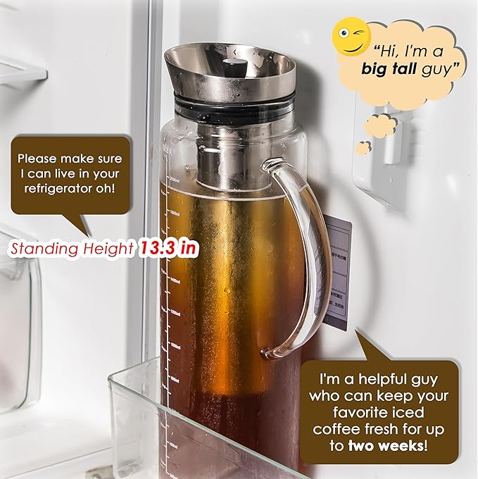 Aquach 68 Oz Cold Brew Coffee & Iced Tea Maker ??Airtight Lid for Freshness Up to 2 Weeks, Dishwasher Safe