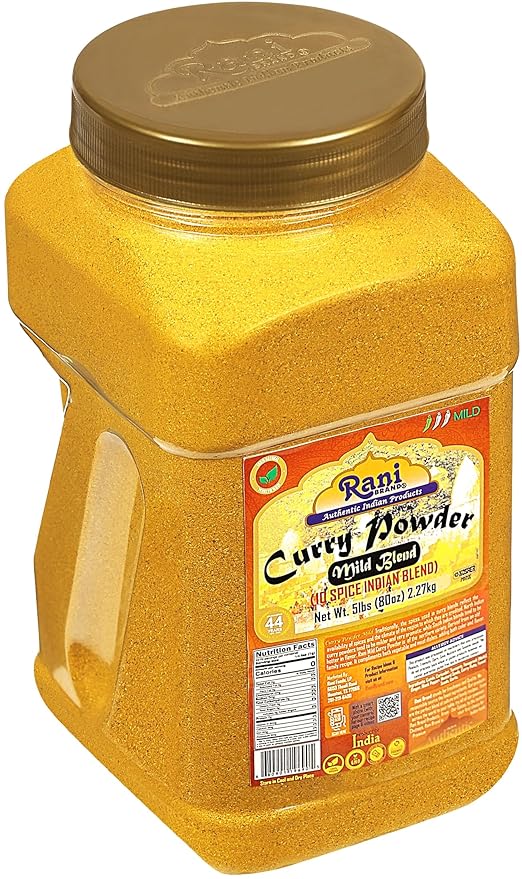 Rani Curry Powder Mild (10-Spice Authentic Indian Blend) 5lbs (2.27kg) PET Jar ~ All Natural | Salt-Free | NO Chili or Peppers | Vegan | No Colors | Gluten Friendly | NON-GMO | Kosher | Indian Origin