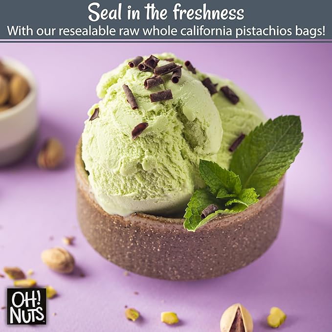 Oh! Nuts Pistachios No Shell - Raw - 100% Natural - 1 lb - Raw Whole California Pistachios - Packed in New York Zip-Seal Bag for Exceptional Freshness