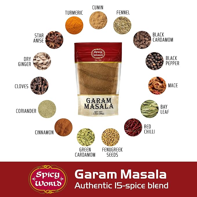 Spicy World Garam Masala Powder 3.5 Oz | Salt Free, Vegan | Indian Origin | Garam Masala Spice Powder