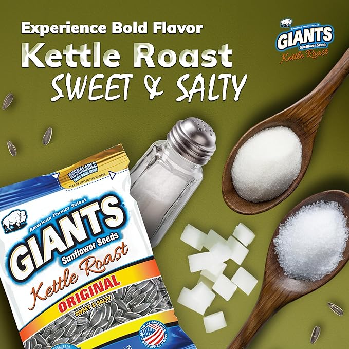 GIANTS Kettle Roast Sweet & Salty Sunflower Seeds - Sunflower Seeds Bulk, Sunflower Seed Snack, Roasted Sunflower Seeds to Eat, High Protein Snack - 5 oz Resealable Bag (Pack of 3)
