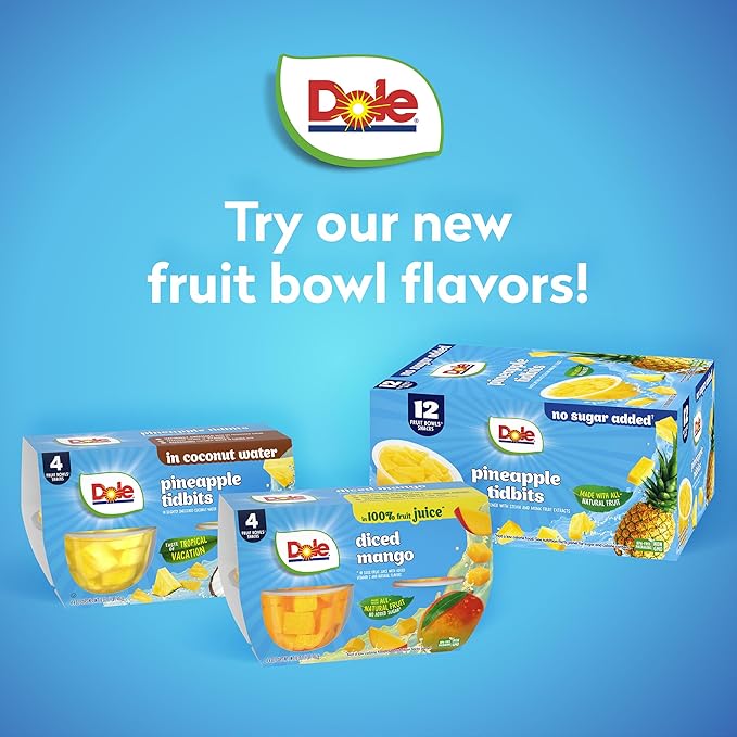 Dole Fruit Bowls Cherry Mixed Fruit in 100% Juice Snacks, 4oz 24 Total Cups, Gluten & Dairy Free, Bulk Lunch Snacks for Kids & Adults