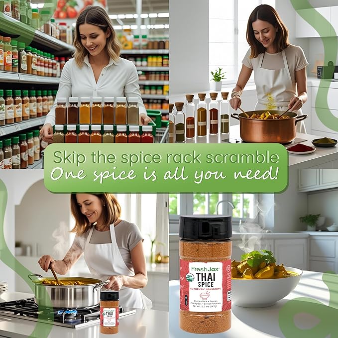 FreshJax Organic Thai Spice Powder ??5.2?¯oz Plant?‘Based Seasoning Blend, Non?‘GMO, Gluten?‘Free, Keto, Paleo, Kosher?”No Preservatives?”Flavorful Thai Curry & Stir?‘Fry Seasoning