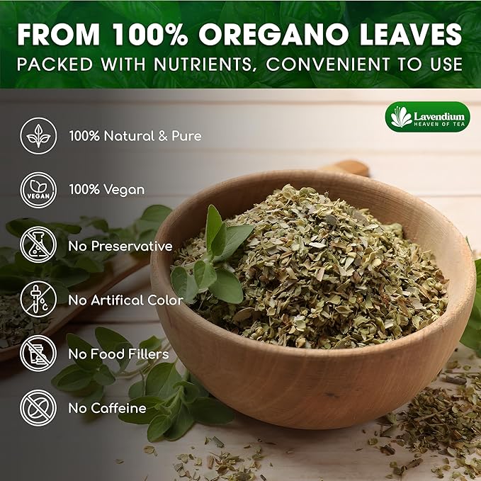 Lavendium, Premium 8 oz Dried Oregano Leaves ??100% Pure, Non-GMO, Gluten-Free, Vegan ??Aromatic Herb for Cooking, Seasoning, Sauces, and Pizza ??No Additives ??Resealable Bag