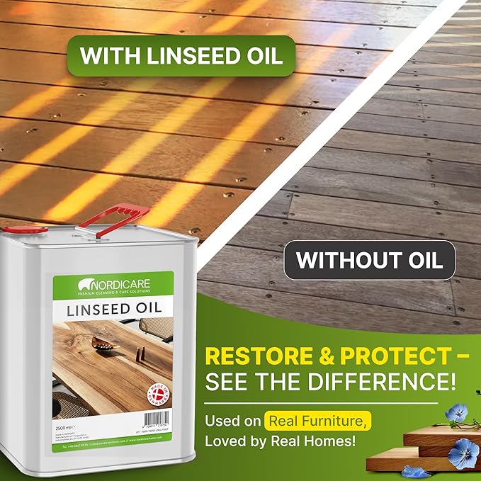 Nordicare 100% Pure & Natural Linseed Oil - Food-Safe for Wood Furniture - Enhances Original Wood Structure - Made in Denmark 84.5oz