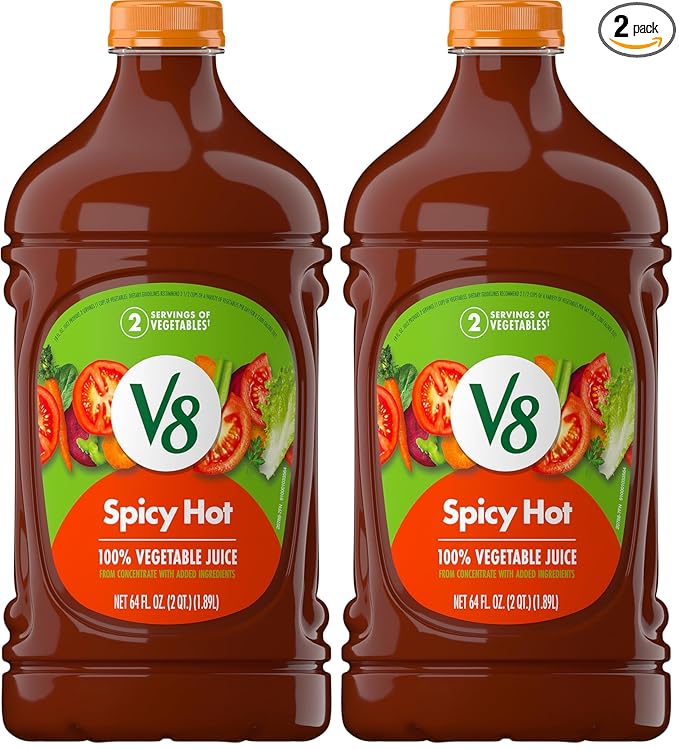 V8 Spicy Hot 100% Vegetable Juice, Vegetable Blend with Tomato Juice, 64 Ounce Bottle (Pack of 2)