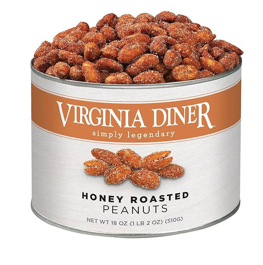 Virginia Diner Honey Roasted Peanuts - Sweet & Salty Gourmet Non-GMO, Preservative Free Gifts from Virginia Since 1929-18 Oz Can