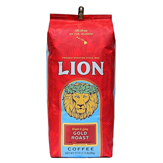 Lion Coffee Gold Roast Ground Coffee, Medium-Light Roast, A Taste of Aloha - 24 Ounce Bag