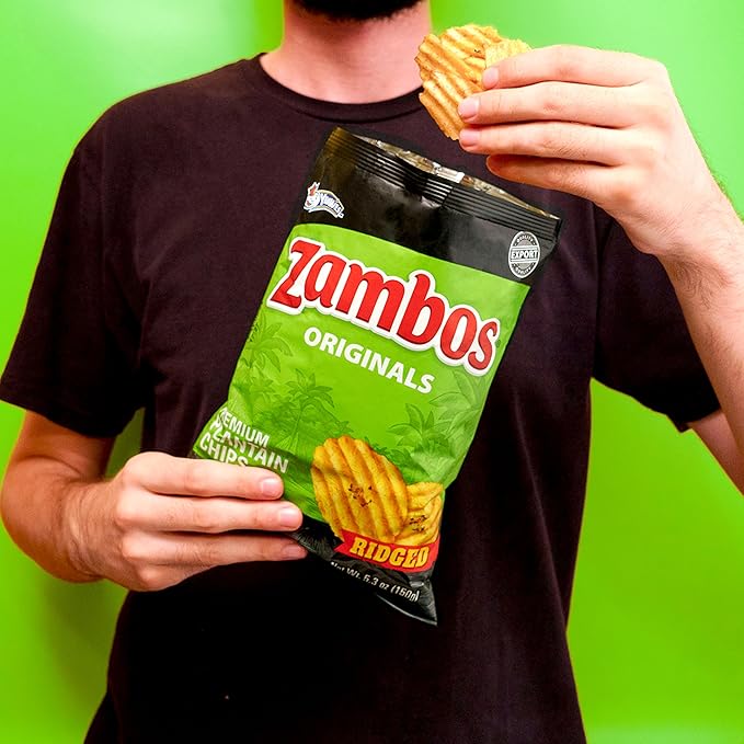 Zambos Plantain Chips Original, Ridged (Pack of 12)