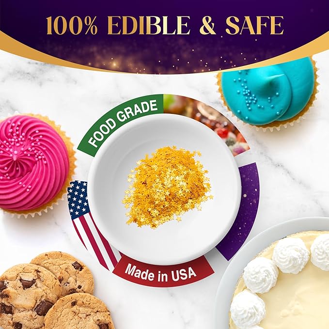 Goldz Edible Star Glitter ??Metallic Edible Stars for Cake Decorating, Cake Decorations, Gold Star Sprinkles for, Gold Flakes ??Dessert Toppers for Cakes, Cupcakes, Flakes and Cookies, 5grams
