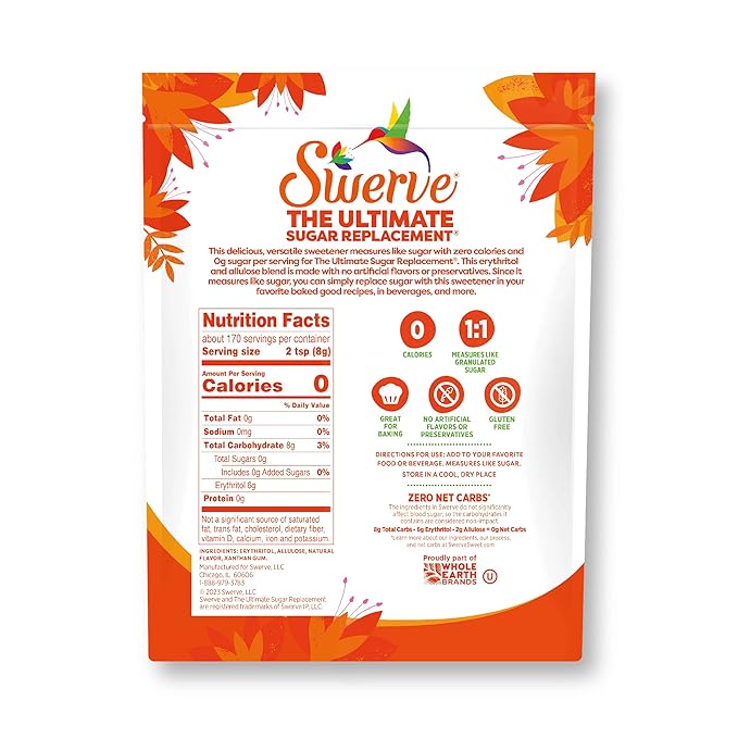 Swerve Ultimate Sugar Replacement Sweetener, Granular Sugar Substitute, Zero Calorie, Keto