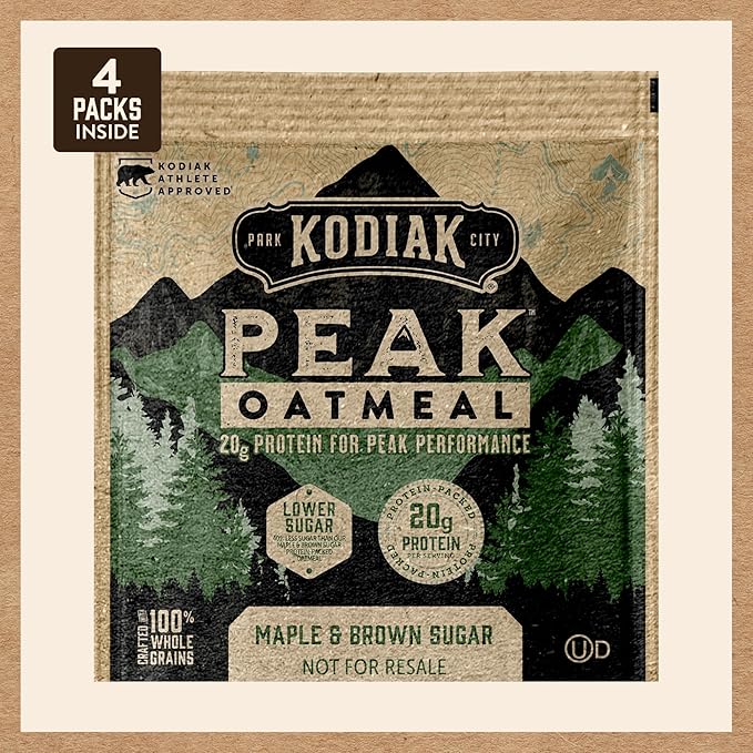 Kodiak Cakes Peak Instant Oatmeal Packets, Maple Brown Sugar, High Protein,100% Whole Grains, 6 box with 4 packets each (Total of 24 packets)