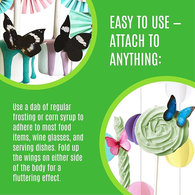 Sugar Robot Edible Butterflies for Cake Decorating- Large Size Butterfly Decorations - Cake Toppers and Cupcake Toppers - Made in the USA - Premium Crafted (Green)