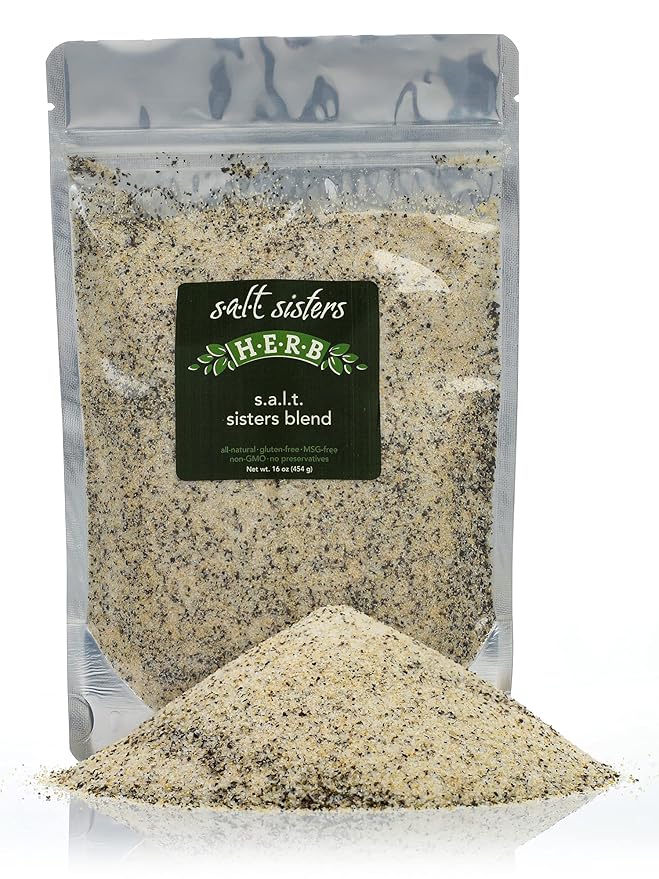 s.a.l.t. sisters s.a.l.t. sisters blend | All-Natural, Gluten Free, MSG Free, Non-GMO | Dried Onion, Garlic & Salt Seasoning | Versatile Use for Meat, Fish, Vegetables, and More | 1lb