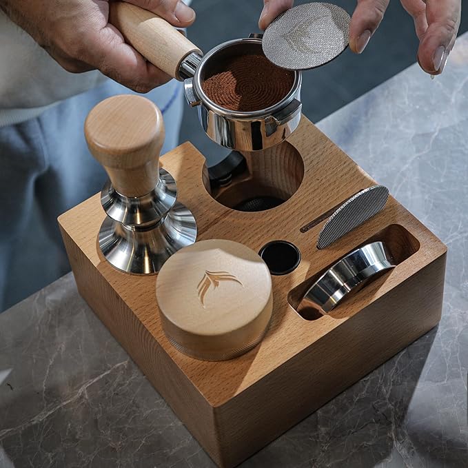 58mm Compact Espresso Tamping Station V3 ??Portafilter Stand and Coffee Accessories Organizer for Espresso Machines with Tamper Holder, Distributor Slot, and Multi-Accessory Storage