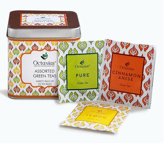 Octavius Tea Variety Pack ??25 Teabags | 3 Assorted Green Teas | Premium Green Tea Sampler | Refreshing & Healthy Tea Pack | Pack of 1