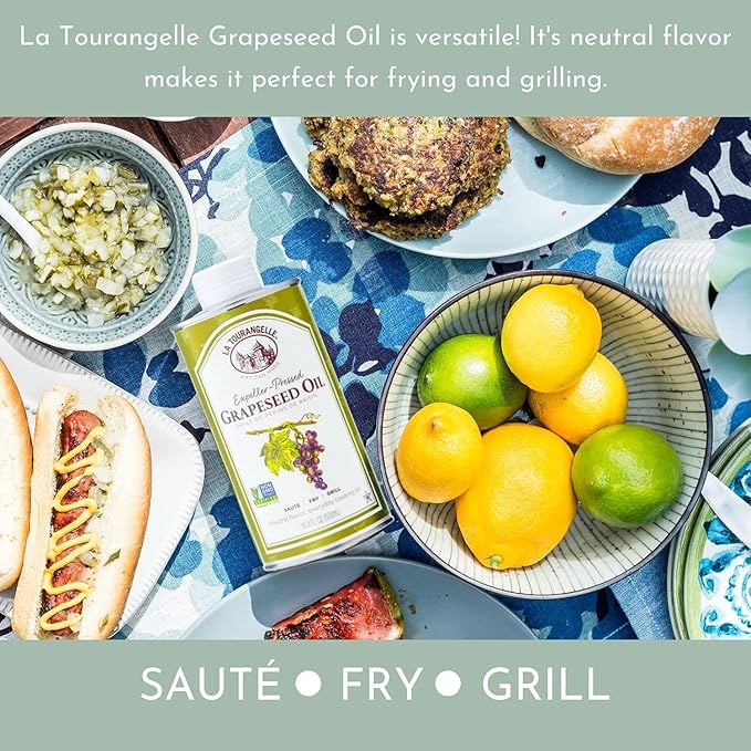 La Tourangelle, Expeller-Pressed Grapeseed Oil, High Heat Neutral Cooking Oil, Cast Iron Seasoning, Also Great for Skin, Hair, and DIY Beauty Recipes, 25.4 fl oz