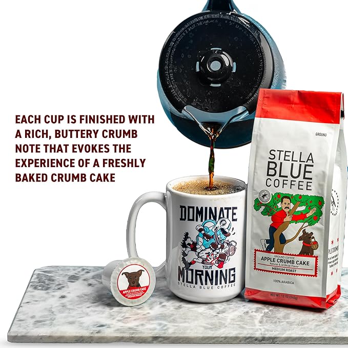 STELLA BLUE Fresh K Cup Coffee Pods | Apple Crumb Cake Blend | 100% Arabica Medium Roast | Warm Apple and Cinnamon Crumb Flavor | Central American Beans | 12 Recyclable Single Serve Pods