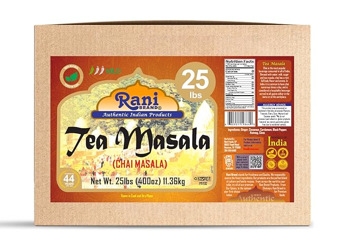 Rani Tea (Chai) Masala Indian Spice Blend 400oz (25lbs) 11.36kg Bulk Box ~ All Natural | Vegan | Gluten Friendly | Salt & Sugar Free | NON-GMO | No Colors | Kosher | Indian Origin