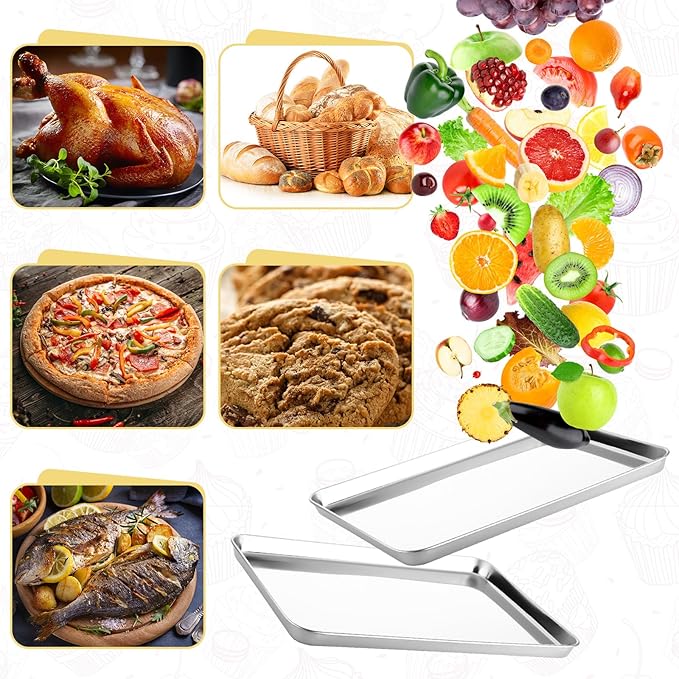 6 Pcs Baking Sheet Set Stainless Steel Cookie Sheet Cookie Baking Pan Bakeware Oven Tray Dishwasher Safe Commercial Grade Pans(20x14x1.2 Inch)