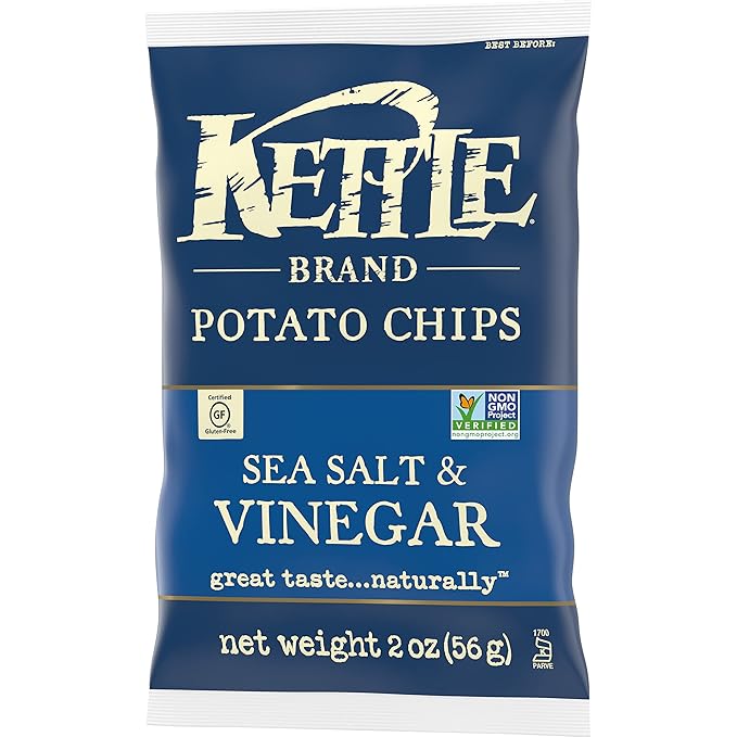 Kettle Brand Potato Chips, Salt & Vinegar Kettle Chips, Snack Bag, 2 Oz