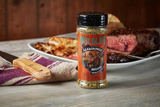 Wildlife Seasonings Moose Garlic Pepper - Versatile Blend Seasoning for Steaks, Poultry, Vegetables, and Wild Game, Perfect for Grilling or Cooking with Bold Garlic Flavor